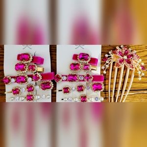 Fushia Pink LOT Hair Accessories Wedding Prom Gold